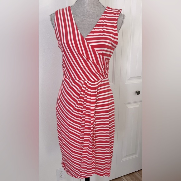 Vince Camuto Striped Melon pink dress Slip on  Faux Wrap   SZ:Med - Picture 6 of 8